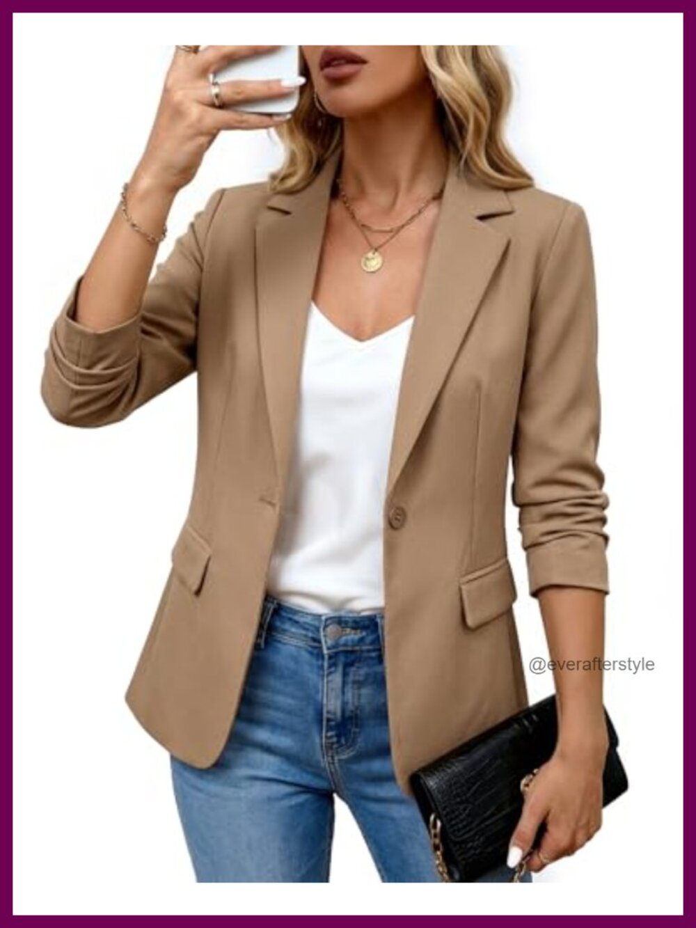 Womens Blazer Jacket 100% Polyester One Button Notched Lapel Business Casual